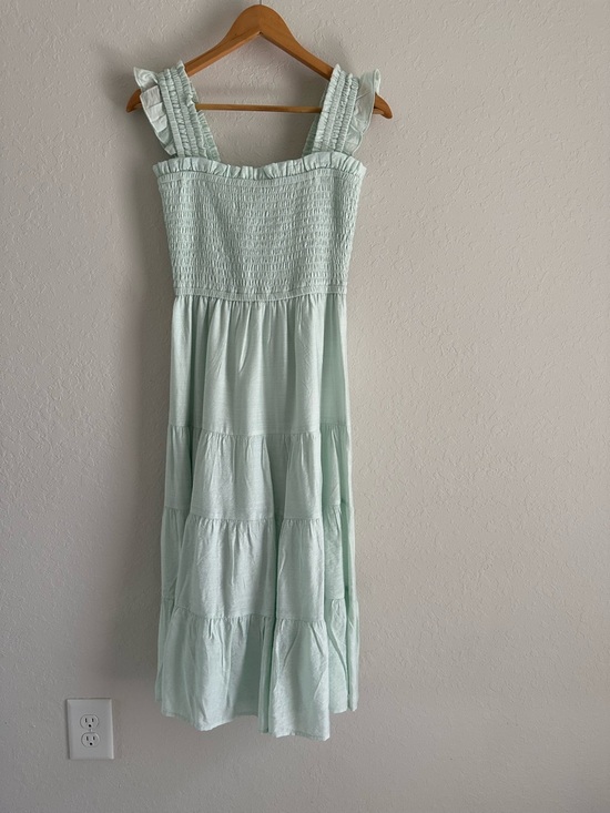 Express Dresses & Skirts - Express Mint Green Smocked Ruffle Strap Midi Dress